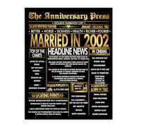 Stuff4 Gold 24th Anniversary Poster Unframed - Golden Married In 2002 Newspaper - 24 Wedding Anniversary for Men Women Vintage Gifts Back In 2002, 8x10 Inch Anniversaries Posters