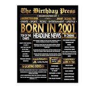 Stuff4 Gold 24th Birthday Poster Unframed - Golden Born In 2001 Newspaper - Happy 24 Birthday for Men Women Retro Vintage Gifts Back In 2001, 8x10 Inch Bday Party Decor Decoration