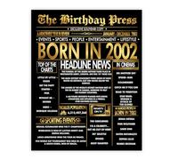 Stuff4 Gold 23rd Birthday Poster Unframed - Golden Born In 2002 Newspaper - Happy 23 Birthday for Men Women Retro Vintage Gifts Back In 2002, 8x10 Inch Bday Party Decor Decoration