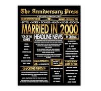 Stuff4 Gold 25th Anniversary Poster Unframed - Golden Married In 2000 Newspaper - Happy 25 Wedding Anniversary for Men Women Vintage Gifts Back In 2000, 8x10 Inch Anniversaries Posters