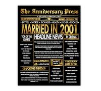 Stuff4 Gold 25th Anniversary Poster Unframed - Golden Married In 2001 Newspaper - 25 Wedding Anniversary for Men Women Vintage Gifts Back In 2001, 8x10 Inch Anniversaries Posters