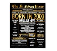 Stuff4 Gold 25th Birthday Poster Unframed - Golden Born In 2000 Newspaper - Happy 25 Birthday for Men Women Retro Vintage Gifts Back In 2000, 8x10 Inch Bday Party Decor Decoration