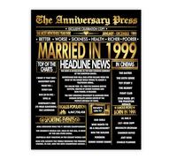 Stuff4 Gold 26th Anniversary Poster Unframed - Golden Married In 1999 Newspaper - Happy 26 Wedding Anniversary for Men Women Vintage Gifts Back In 1999, 8x10 Inch Anniversaries Posters