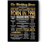 Stuff4 Gold 27th Birthday Poster Framed - Golden Born In 1998 Newspaper - Happy 27 Birthday for Men Women Retro Vintage Gifts Back In 1998, 8x10 Inch Bday Party Decor Decoration