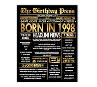 Stuff4 Gold 27th Birthday Poster Unframed - Golden Born In 1998 Newspaper - Happy 27 Birthday for Men Women Retro Vintage Gifts Back In 1998, 8x10 Inch Bday Party Decor Decoration