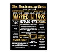 Stuff4 Gold 28th Anniversary Poster Unframed - Golden Married In 1998 Newspaper - 28 Wedding Anniversary for Men Women Vintage Gifts Back In 1998, 8x10 Inch Anniversaries Posters
