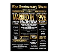 Stuff4 Gold 29th Anniversary Poster Unframed - Golden Married In 1996 Newspaper - Happy 29 Wedding Anniversary for Men Women Vintage Gifts Back In 1996, 8x10 Inch Anniversaries Posters