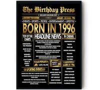 Stuff4 Gold 29th Birthday Poster Framed - Golden Born In 1996 Newspaper - Happy 29 Birthday for Men Women Retro Vintage Gifts Back In 1996, 8x10 Inch Bday Party Decor Decoration