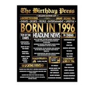 Stuff4 Gold 29th Birthday Poster Unframed - Golden Born In 1996 Newspaper - Happy 29 Birthday for Men Women Retro Vintage Gifts Back In 1996, 8x10 Inch Bday Party Decor Decoration