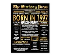Stuff4 Gold 29th Birthday Poster Unframed - Golden Born In 1997 Newspaper - Happy 29 Birthday for Men Women Retro Vintage Gifts Back In 1997, 8x10 Inch Bday Party Decor Decoration