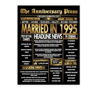 Stuff4 Gold 30th Anniversary Poster Unframed - Golden Married In 1995 Newspaper - Happy 30 Wedding Anniversary for Men Women Vintage Gifts Back In 1995, 8x10 Inch Anniversaries Posters