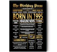 Stuff4 Gold 30th Birthday Poster Framed - Golden Born In 1995 Newspaper - Happy 30 Birthday for Men Women Retro Vintage Gifts Back In 1995, 8x10 Inch Bday Party Decor Decoration