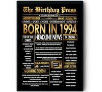 Stuff4 Gold 31st Birthday Poster Framed - Golden Born In 1994 Newspaper - Happy 31 Birthday for Men Women Retro Vintage Gifts Back In 1994, 8x10 Inch Bday Party Decor Decoration