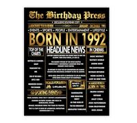 Stuff4 Gold 33rd Birthday Poster Unframed - Golden Born In 1992 Newspaper - Happy 33 Birthday for Men Women Retro Vintage Gifts Back In 1992, 8x10 Inch Bday Party Decor Decoration