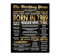 Stuff4 Gold 36th Birthday Poster Unframed - Golden Born In 1989 Newspaper - Happy 36 Birthday for Men Women Retro Vintage Gifts Back In 1989, 8x10 Inch Bday Party Decor Decoration