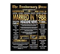 Stuff4 Gold 37th Anniversary Poster Unframed - Golden Married In 1988 Newspaper - Happy 37 Wedding Anniversary for Men Women Vintage Gifts Back In 1988, 8x10 Inch Anniversaries Posters