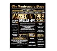 Stuff4 Gold 37th Anniversary Poster Unframed - Golden Married In 1989 Newspaper - 37 Wedding Anniversary for Men Women Vintage Gifts Back In 1989, 8x10 Inch Anniversaries Posters