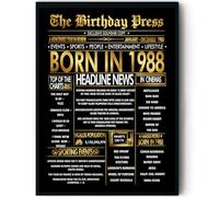 Stuff4 Gold 37th Birthday Poster Framed - Golden Born In 1988 Newspaper - Happy 37 Birthday for Men Women Retro Vintage Gifts Back In 1988, 8x10 Inch Bday Party Decor Decoration