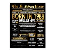 Stuff4 Gold 37th Birthday Poster Unframed - Golden Born In 1988 Newspaper - Happy 37 Birthday for Men Women Retro Vintage Gifts Back In 1988, 8x10 Inch Bday Party Decor Decoration