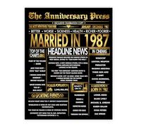 Stuff4 Gold 39th Anniversary Poster Unframed - Golden Married In 1987 Newspaper - 39 Wedding Anniversary for Men Women Vintage Gifts Back In 1987, 8x10 Inch Anniversaries Posters