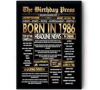 Stuff4 Gold 39th Birthday Poster Framed - Golden Born In 1986 Newspaper - Happy 39 Birthday for Men Women Retro Vintage Gifts Back In 1986, 8x10 Inch Bday Party Decor Decoration
