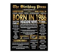 Stuff4 Gold 39th Birthday Poster Unframed - Golden Born In 1986 Newspaper - Happy 39 Birthday for Men Women Retro Vintage Gifts Back In 1986, 8x10 Inch Bday Party Decor Decoration