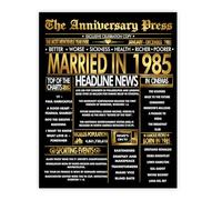 Stuff4 Gold 40th Anniversary Poster Unframed - Golden Married In 1985 Newspaper - Happy 40 Wedding Anniversary for Men Women Vintage Gifts Back In 1985, 8x10 Inch Anniversaries Posters