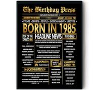 Stuff4 Gold 40th Birthday Poster Framed - Golden Born In 1985 Newspaper - Happy 40 Birthday for Men Women Retro Vintage Gifts Back In 1985, 8x10 Inch Bday Party Decor Decoration