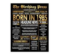 Stuff4 Gold 40th Birthday Poster Unframed - Golden Born In 1985 Newspaper - Happy 40 Birthday for Men Women Retro Vintage Gifts Back In 1985, 8x10 Inch Bday Party Decor Decoration
