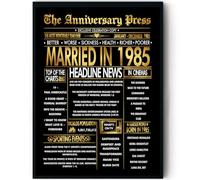 Stuff4 Gold 41st Anniversary Poster Framed - Golden Married In 1985 Newspaper - 41 Anniversary for Men Women Retro Vintage Gifts Back In 1985, 8x10 Inch Bday Party Decor Decoration