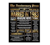Stuff4 Gold 42nd Anniversary Poster Unframed - Golden Married In 1983 Newspaper - Happy 42 Wedding Anniversary for Men Women Vintage Gifts Back In 1983, 8x10 Inch Anniversaries Posters