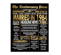 Stuff4 Gold 42nd Anniversary Poster Unframed - Golden Married In 1984 Newspaper - 42 Wedding Anniversary for Men Women Vintage Gifts Back In 1984, 8x10 Inch Anniversaries Posters