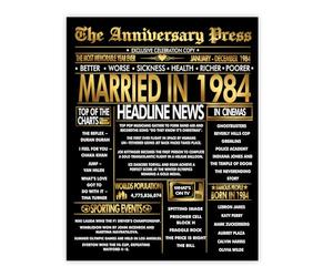 Stuff4 Gold 42nd Anniversary Poster Unframed - Golden Married In 1984 Newspaper - 42 Wedding Anniversary for Men Women Vintage Gifts Back In 1984, 8x10 Inch Anniversaries Posters