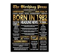 Stuff4 Gold 43rd Birthday Poster Unframed - Golden Born In 1982 Newspaper - Happy 43 Birthday for Men Women Retro Vintage Gifts Back In 1982, 8x10 Inch Bday Party Decor Decoration