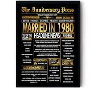 Stuff4 Gold 45th Anniversary Poster Framed - Golden Married In 1980 Newspaper - Happy 45 Anniversary for Men Women Retro Vintage Gifts Back In 1980, 8x10 Inch Bday Party Decor Decoration