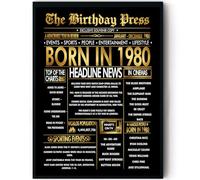 Stuff4 Gold 45th Birthday Poster Framed - Golden Born In 1980 Newspaper - Happy 45 Birthday for Men Women Retro Vintage Gifts Back In 1980, 8x10 Inch Bday Party Decor Decoration