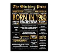 Stuff4 Gold 45th Birthday Poster Unframed - Golden Born In 1980 Newspaper - Happy 45 Birthday for Men Women Retro Vintage Gifts Back In 1980, 8x10 Inch Bday Party Decor Decoration