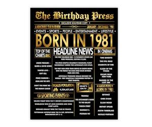Stuff4 Gold 45th Birthday Poster Unframed - Golden Born In 1981 Newspaper - Happy 45 Birthday for Men Women Retro Vintage Gifts Back In 1981, 8x10 Inch Bday Party Decor Decoration
