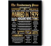 Stuff4 Gold 46th Anniversary Poster Framed - Golden Married In 1979 Newspaper - Happy 46 Anniversary for Men Women Retro Vintage Gifts Back In 1979, 8x10 Inch Bday Party Decor Decoration
