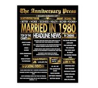 Stuff4 Gold 46th Anniversary Poster Unframed - Golden Married In 1980 Newspaper - 46 Wedding Anniversary for Men Women Vintage Gifts Back In 1980, 8x10 Inch Anniversaries Posters