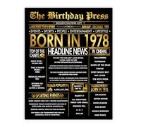 Stuff4 Gold 47th Birthday Poster Unframed - Golden Born In 1978 Newspaper - Happy 47 Birthday for Men Women Retro Vintage Gifts Back In 1978, 8x10 Inch Bday Party Decor Decoration