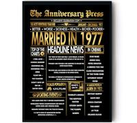 Stuff4 Gold 48th Anniversary Poster Framed - Golden Married In 1977 Newspaper - Happy 48 Anniversary for Men Women Retro Vintage Gifts Back In 1977, 8x10 Inch Bday Party Decor Decoration