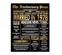 Stuff4 Gold 48th Anniversary Poster Unframed - Golden Married In 1978 Newspaper - 48 Wedding Anniversary for Men Women Vintage Gifts Back In 1978, 8x10 Inch Anniversaries Posters