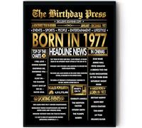 Stuff4 Gold 48th Birthday Poster Framed - Golden Born In 1977 Newspaper - Happy 48 Birthday for Men Women Retro Vintage Gifts Back In 1977, 8x10 Inch Bday Party Decor Decoration