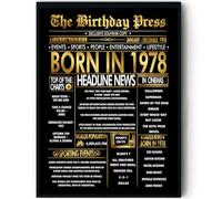 Stuff4 Gold 48th Birthday Poster Framed, Golden Born In 1978 Newspaper