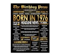 Stuff4 Gold 49th Birthday Poster Unframed - Golden Born In 1976 Newspaper - Happy 49 Birthday for Men Women Retro Vintage Gifts Back In 1976, 8x10 Inch Bday Party Decor Decoration