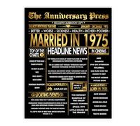 Stuff4 Gold 50th Anniversary Poster Unframed - Golden Married In 1975 Newspaper - Happy 50 Wedding Anniversary for Men Women Vintage Gifts Back In 1975, 8x10 Inch Anniversaries Posters
