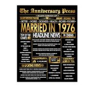 Stuff4 Gold 50th Anniversary Poster Unframed - Golden Married In 1976 Newspaper - 50 Wedding Anniversary for Men Women Vintage Gifts Back In 1976, 8x10 Inch Anniversaries Posters