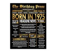 Stuff4 Gold 50th Birthday Poster Unframed - Golden Born In 1975 Newspaper - Happy 50 Birthday for Men Women Retro Vintage Gifts Back In 1975, 8x10 Inch Bday Party Decor Decoration
