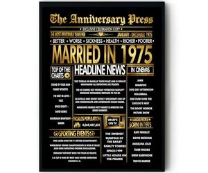 Stuff4 Gold 51st Anniversary Poster Framed - Golden Married In 1975 Newspaper - 51 Anniversary for Men Women Retro Vintage Gifts Back In 1975, 8x10 Inch Bday Party Decor Decoration